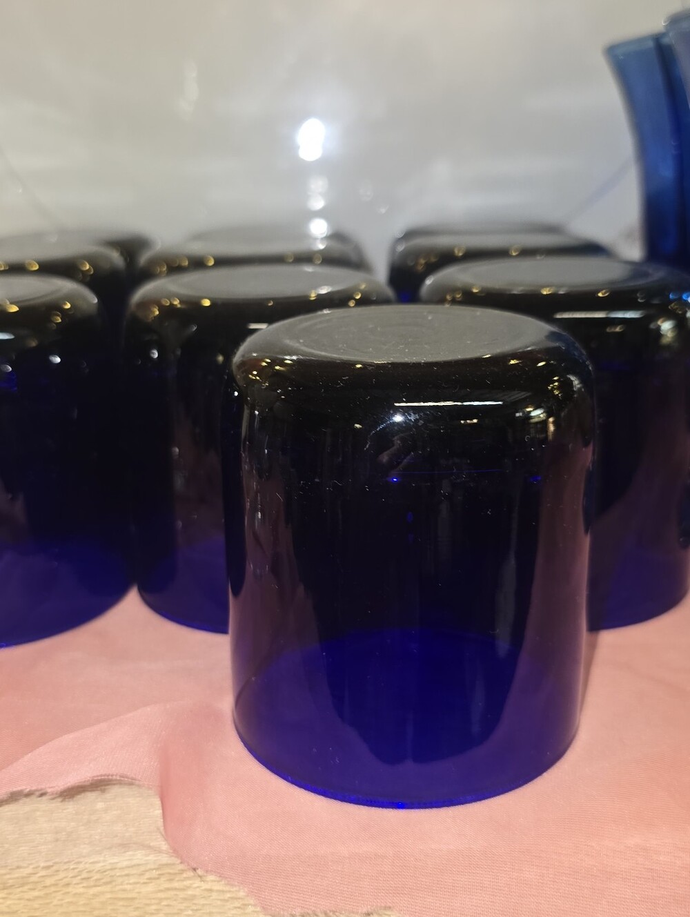 5 Vintage Cobalt Blue Flat Bottom Drinking Glasses Approx 10 Ounce 3 In Lip (5)